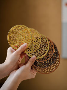 Chinese Style Alloy Tea Tray Accessories round Heat Resistant Pad Tea Heater Warmer Candle Tea Pot Holder Tea Ceremony Supplies