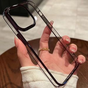 เคสใสไทเทเนียมสีใสเคลือบพื้นที่หรูหราสำหรับ IPhone 16 15 14 13 12 11 Pro เคสมือถือโปร่งแสงแข็งกันแรงกระแทกฝาหลัง