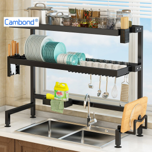 Cambond 105/120ซม ชั้นคว่ำจาน ที่คว่ำชามจาน ชั้นวางจานชาม ชั้นวางจานสแตน2ชั้น ชั้นวางจาน ชั้นวางคร่อมอ่างล้างจาน ชั้นวางของ Kitchen Dish Drainer Rack
