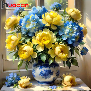 Huacan Full Square Round Diamond Painting Peony Flower Vase Diamond Mosaic Complete Kit Picture Of Rhinestones