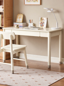 YUANSHI YUANSU | Height Adjustable Real Wood Creamy White Study Table