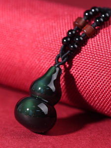 Natural Black Obsidian Small Gourd Necklace Crystal Raw Stone Pendant Rainbow Eye Gold Obsidian Keychain Fashionable Jewelry