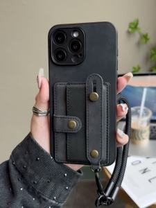 Suitable for Apple 15 phone case with card holder iPhone 14 Promax card holder 13 card slot 12 card holder new coin purse case wrist strap