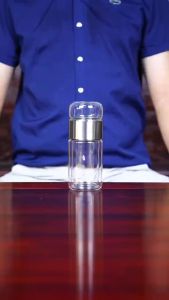 360ml ขวดน้ำแก้วพร้อมที่กรองแก้วกาแฟพกพาถ้วยชาเครื่องชงกาแฟแก้วทัมเบลอแบบมีที่กรองผนังสองชั้น