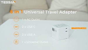 TESSAN GaN 65W Universal Travel Adapter PD Fast Charging with Type C & USB & Universal AC Socket for Iphone Compatible In EU JP UK US