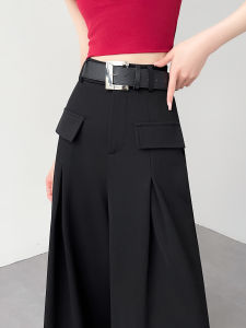 Quần Ống Rộng Màu Đen Cạp Cao Mùa Hè Cho Nữ Quần Ống Đứng Rộng Rãi Quần Ống Rộng Đa Năng Quần Ống Rộng Thường Ngày