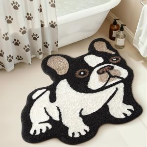 VIKAMA French Bulldog Shaped Entrance Door Mat Water-Absorbent Non-Slip Bathroom Mat Kids Bedroom Rug Home Decoration