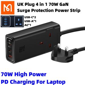 Mcdodo UK Plug GaN Power Socket DigiNest Pro 70W USB C Charging Station 4-in-1 Power Strip with 1 AC Outlets 1 USB-A Ports 2 USB-C Ports Fast Charging for samsung s23 ultra MacBook Pro HUAWEI Mate 60iPhone 15iPhone 14