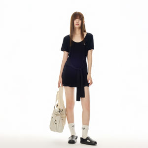 Turn Signal | Fashionable U-Neck Short Dress Belted Summer Dress