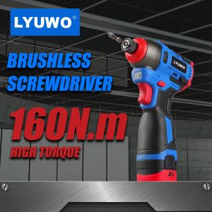 LYUWO Brushless 16V Electric Screwdriver With a Large Torque Of 160N. M Impact Type Cordless Drill Household Multi-functiona
