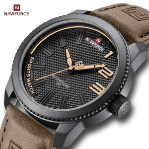 NAVIFORCE Watch for Men Fashion Sport Casual Wristwatch Brown Leather Strap Watch Shock Resistant Waterproof Watch NF9202L