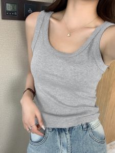 Womens Cotton Tank Top Short Sleeveless Vest Summer New Style Slim Fit Inner Wear Base Shirt Casual Sportswear round Neck