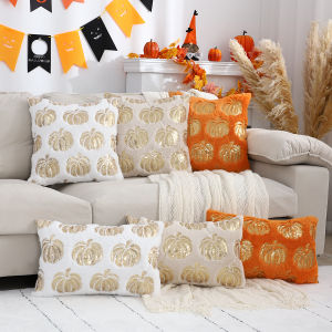 1Pc Halloween Pumpkin Throw Pillow Cover - Plush Sequin Embroidered Zip Closure Perfect For Living Room & Bedroom Decor