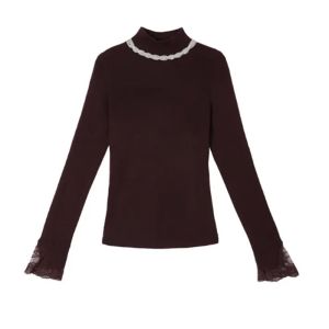 เสื้อชั้นในถักคอสูงครึ่งตัวผู้หญิง แขนยาว ทรงเข้ารูป ดีไซน์เก๋ไก๋ เสื้อชั้นในผ้าฝ้ายผสมโพลีเอสเตอร์