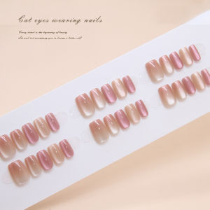 Durable Removable Gradient Pink Fairy Cat Eye Nail Art False Nails Natural Looking Easy to Wear Comfortable Glossy for All Skins