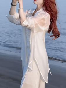 French Style Sun Protection Silk Shirt Women Summer Thin Veil Cardigan Top with Sling Skirt Outer Small Shawl Air Conditioner Cover up