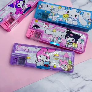 Pencil Box Cartoon Double Sided Opening Magnetic Multifunctional Stationery Storage with Sharpener