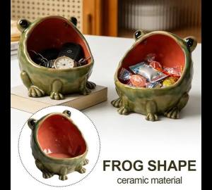 Ceramic Frog Storage Ornament Big Mouth Kitchen Seasoning Jar Candy Salt Container Home Desktop Decorative Craft ﻿