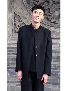 New Chinese Style Mens Casual Suit Jacket Stand Collar Pad Shoulder Jacke Spring Autumn Fashionable Leisure Outerwear