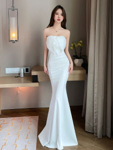 Elegant White One-Shoulder Fish Tail Evening Gown Womens Hostess Ball Dress Luxury Sensation High Waist Long Skirt