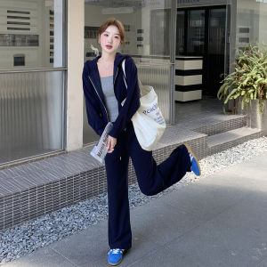 Loose Pants Hoodie Set Womens Casual Sports College Style Two-Piece Suit Dark Blue Autumn New Arrival Fashion Ensemble