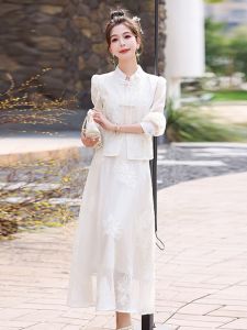 MANWUJINGLING | Chinese Style Retro Sweet Open Front Tank Dress Set