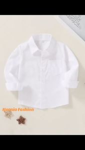 Kemeja Polos Putih Anak Laki-laki Lengan Panjang Katun Solid Kerah Lipat Merah