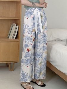 Loose Cotton Silk Sleepwear Womens Summer Artificial Cotton Beach Pants Home Clothes Long Pants Spring Autumn Season