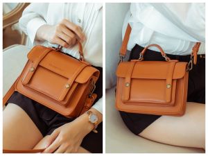 Victoria Hyde London กระเป๋ากระเป๋าหนังสือโบราณสีดำ กระเป๋าผู้หญิงกระเป๋าสะพายไหล่ กระเป๋าถือหนัง สองปูมือ สีทอง