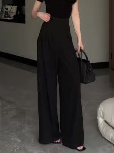Black Wide Leg Suit Pants High Waist Straight Cut Loose Slimming Casual Korean Style Summer New Arrival Womens Fashion