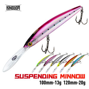 KINGDOM | Kingdom Suspending Minnow Lure 100mm/13g & 120mm/20g Long Casing Artificial Swimbait Hard Wobblers for Saltwater Bass Fishing