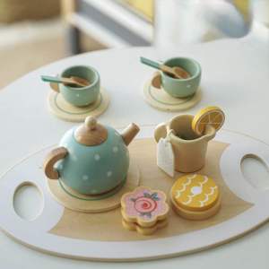 Wooden High Tea Set Toy | Pretend Play Afternoon Tea Set for Kids | Montessori Role Play Kitchen Toys