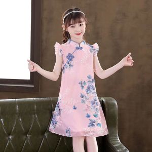 DNT girls Chinese style cheongsam dress 2023 new little girl hanfu summer childrens antique super fairy skirt summer