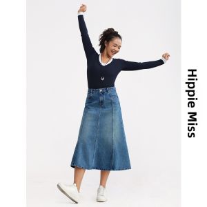 HIPPIE MISS | Hippie Girl Denim Skirt A-line Flared Cover Hips Spring New
