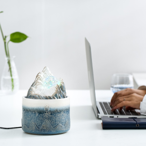 Modern Minimalist Circular Water Ceramic Fountain Desktop Decoration for Study Tea Table Office No Plug USB Mini Waterfall Ornament