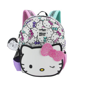 กระเป๋านักเรียน Smiggle ของเด็กออริจินอลสำหรับเด็กผู้หญิง Hello Kitty เป้สะพายคอมพิวเตอร์น่ารัก3-7ปีกระเป๋าแบบจำลอง14นิ้ว