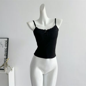 เสื้อกั๊กสายเดี่ยวคอวีลูกไม้สไตล์ BM Pure Desire เสื้อชั้นในผู้หญิง ทรงเข้ารูป แขนกุด ฤดูร้อน 2024 เสื้อชั้นในผู้หญิง