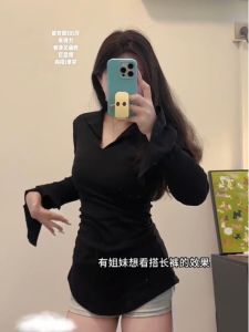 Fall Fashion plus Size Womens T-Shirt V-Neck Slimming Asymmetric Bell Sleeve Versatile Top Commute Korean Style Regular Fit