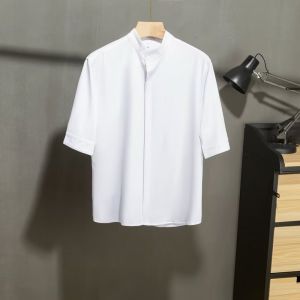 Summer Ice Silk Short Sleeve Shirt Mens Chinese Style Stand Collar Tangzhuang New Chinese Style Retro Button Half Shirt Coat