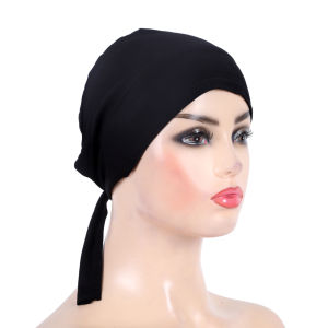 H048 Plain Cotton tie back hats Muslim Turban Pure Color Stretch Inner Hijabs underscarf Women Head Scarf Under Hijab Bonnet