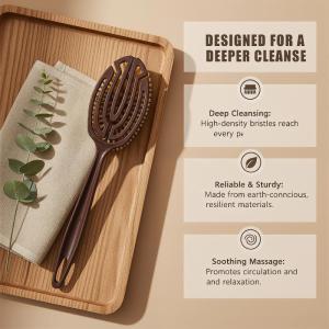 # 1Pcs Body Massage Brush 2 In 1 Long Handle Back Scrubber Natural Coconut Bristle Wet Dry Bath Brush