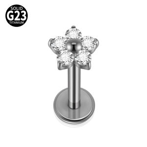 1PC Titanium Flower Zircon Lip Piercing Internal Thread Cz Small/Large Flower Labret Tragus Ear Cartilage Flat Piercing