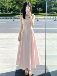HUIFUXUAN | French Style Hepburn Inspired Sleeveless Summer Waist-Cinching Petite Friendly Long Dress