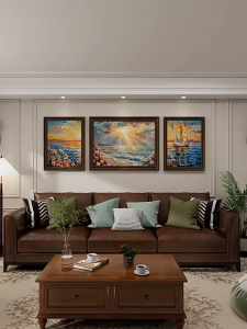 luxury painting living room decortaion 3pcs set mural wall art decor Aesthetic wooden frame disaplay