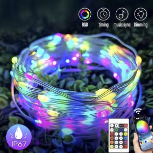 Dây đèn led nháy đèn Fairy Light RGB giọt lệ 16 triệu màu dài 10m nháy đuổi theo nhạc chống nước IP67 có chỉnh app Điện Thoại -5V điều khiển từ xa