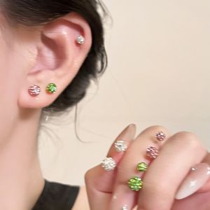 Dopamine Candy Colored Flash Diamond Round Ball Earrings Women's S999 Pure Silver Ear Jewelry Summer Hoops Fresh Outlined