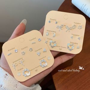 Korean Style Alloy Butterfly Flower Stud Earrings Set for Women Small Elegant Silver Needle Weekly Fashion Jewelry Accessories