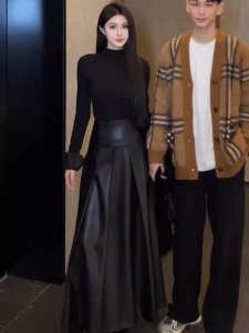 สไตล์เกาหลี สูง เอว Pu หนัง มินิ กระโปรง ผู้หญิง แฟชั่น กระโปรงทรงเอ กระโปรงยาวปานกลาง เรียบหรู Sensation Full Swing กระโปรง