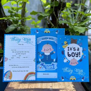 Combo 20 thiệp mời sinh nhật - thôi nôi - đầy tháng bé trai dễ thương