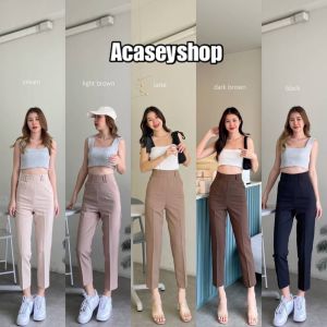 Acasey กางเกงขายาว หูคู่ 24 ชั่วโมง สีขายและซิปหลัง ขากระบอกเล็ก ไซส์ S - XL